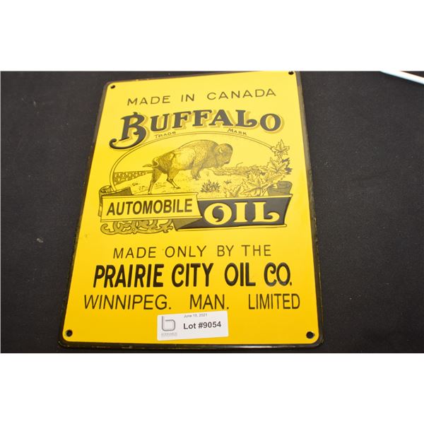 HEAVY PORCELAIN BUFFALO OIL PRAIRIE CITY SIGN 17 x 11"