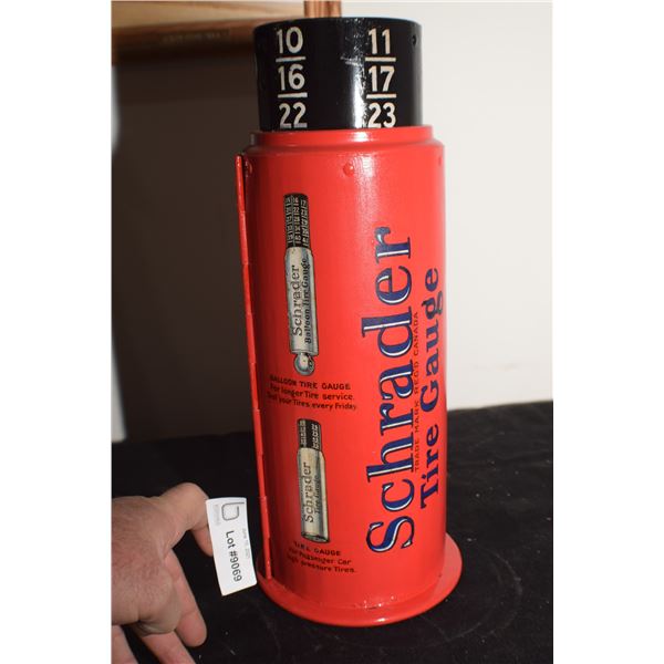 ANTIQUE SCHRADER TIRE GAUGE METAL SALES DISPLAY, SOME RESTORATION