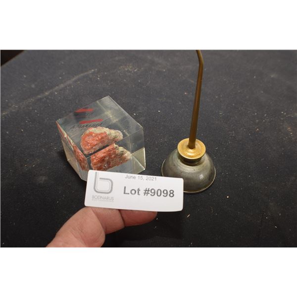 POTASH PAPERWEIGHT AND OILER CAN