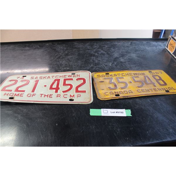 1967, 1973 Sask Licence Plate