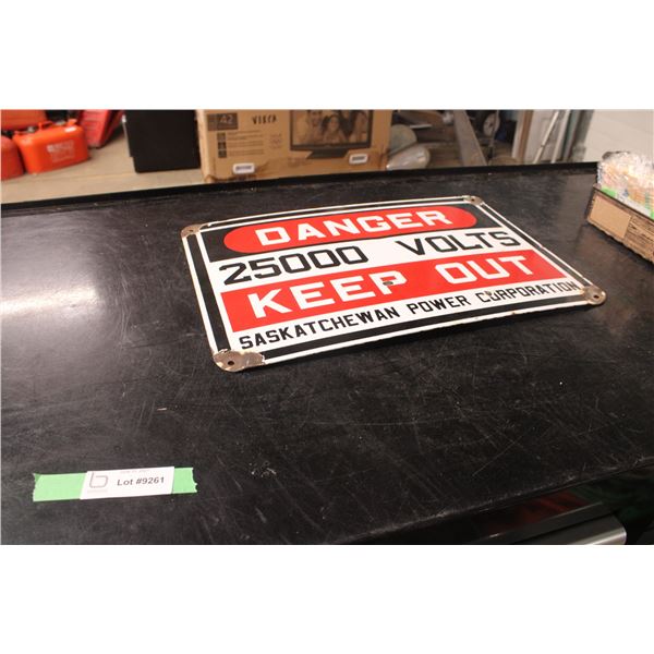Sask Power Enamel Danger 25000 Volts Enamel Sign 18.5" x 12.5"