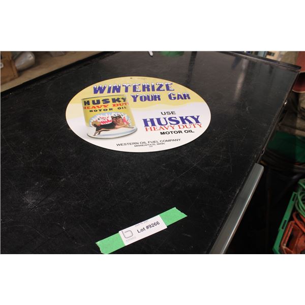 Husky Motor Oil Tin Sign 14" Diameter