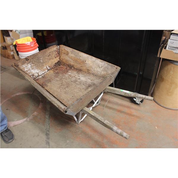 Big Vintage Wooden Wheel Barrow