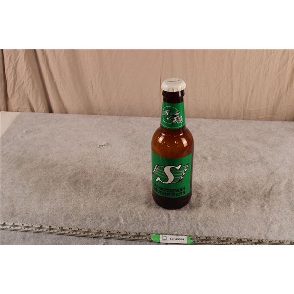 Sask Roughriders Giant Bottle Money Bank - MINT 14" Tall