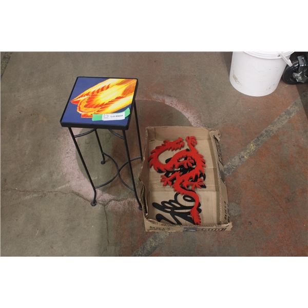 8" x 8" x 20" High Small Table and Some Wooden Decorations