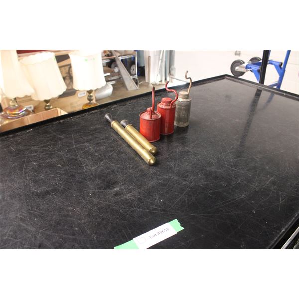 3 Coleman Tins and Brass Lantern Pumps (not working)