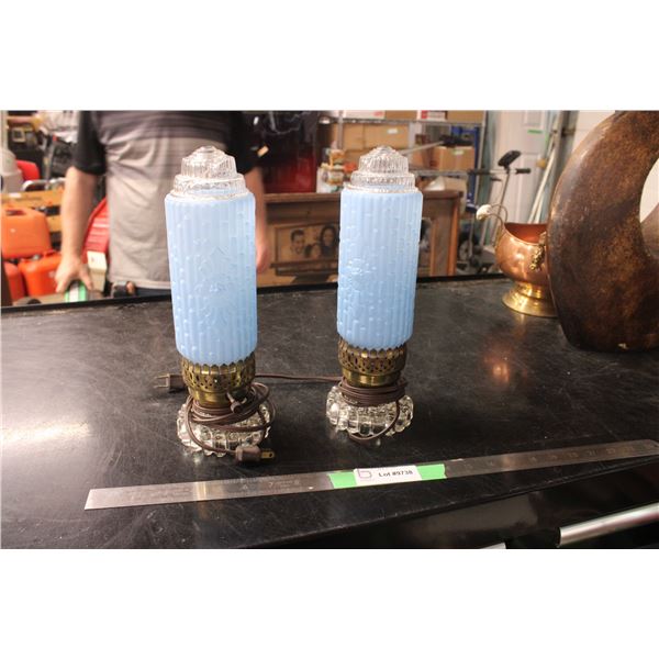 (2X THE MONEY) 2 Bedroom Blue Glass Lamp on Bases