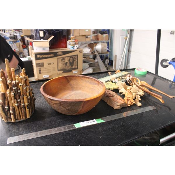 African Bowl Holder Wooden Items Lot