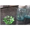 Image 2 : 2 Blue Canning Jars and Misc Glass Pieces