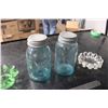 Image 4 : 2 Blue Canning Jars and Misc Glass Pieces