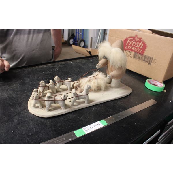 Inuit Dog Sled Carving Sandstone Art