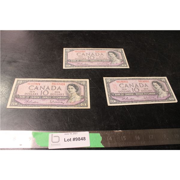 (3X THE MONEY) 1954 Canadian $10 Bills