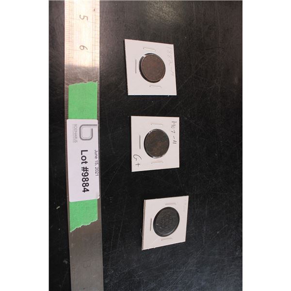 Large Pennies (3) 1882H, 1907H, 1900