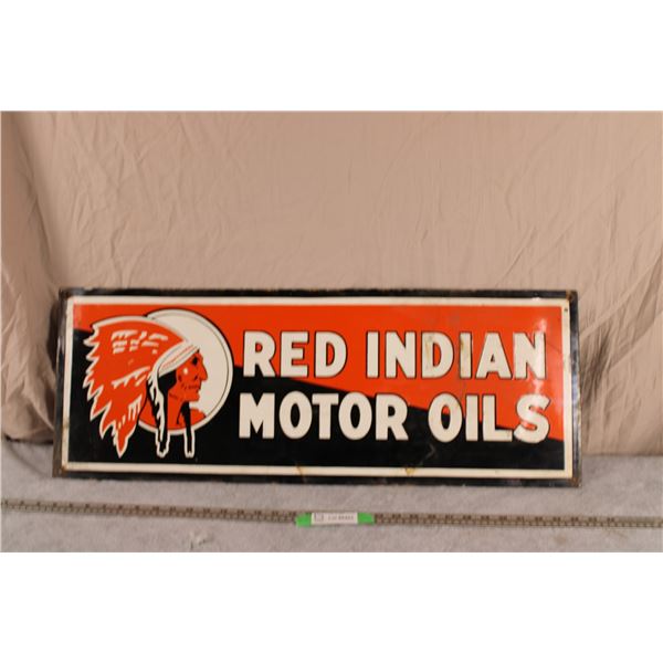 Red Indian Porcelain Sign 32.5"x12"