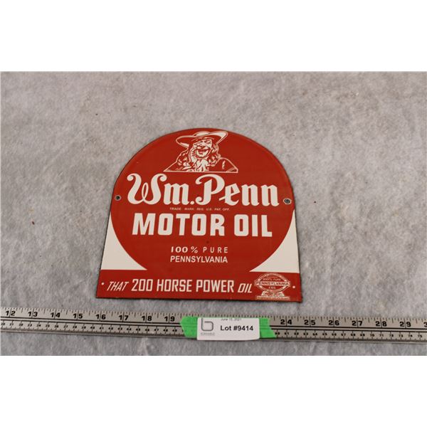 W.M. Penn Motor Oil Porcelain Sign 9x10
