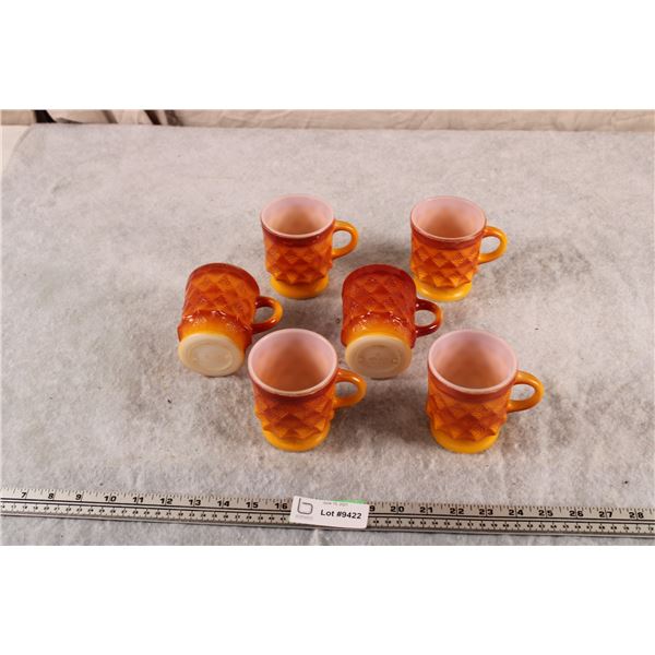 6 Amber FireKing Coffee Mugs