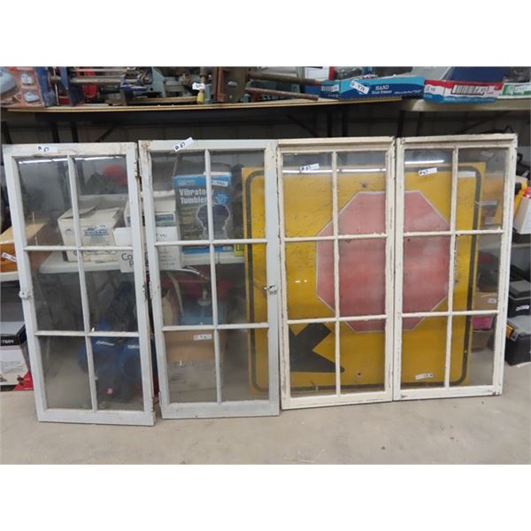 4 Wooden Framed Painted Window Panes, 23  x 53 