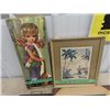 Image 2 : New Old Stock Big Eyed Girl 20" x 8", Picture By R C Lockhard, Embossed Copper Flamingo Mid Century,
