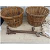 Image 2 : 2 Bushell Baskets, 5 Barn Door Handles, Mail Bag , & Gunney Sacks