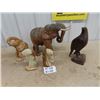 Image 1 : Elephant Ornaments 1) Wood 1) Plastic Alabaster Horse Bookends, Wood Carved Eagle & Leather Horse Or