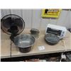 Image 1 : Toaster Oven, Fan, Antique Dropside Toaster, Pots & Pans
