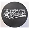 Image 2 : Battle of the Badges Eddie Shack Puck Signed by Eddie Shack/2001 Beer Cap Celebrating the 64 Leafs