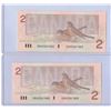Image 1 : TWO CONSECUTIVE 1986 Two Dollar Bills  CBA0261462 and CBA0261463