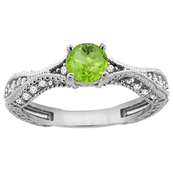 0.70 CTW Peridot & Diamond Ring 14K White Gold - REF-67W7F