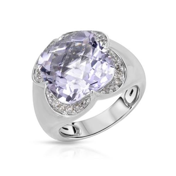 Natural 8.64 CTW Amethyst & Diamond Ring W=15MM 14K Gold - REF-93N6Y