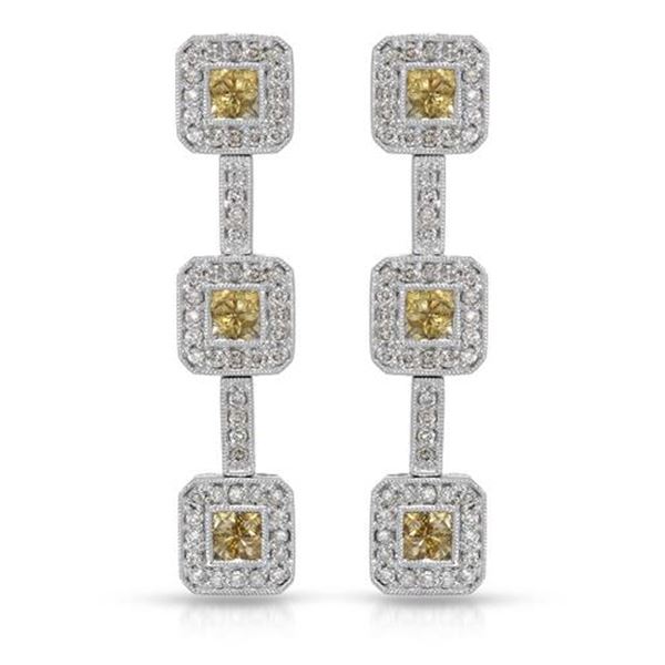Natural 2.07 CTW Yellow Sapphire & Diamond Earrings 14K White Gold - REF-143F3M