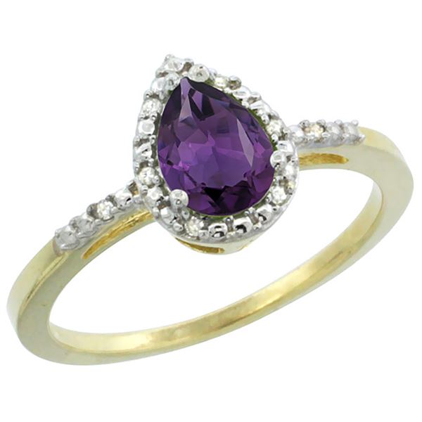 1.55 CTW Amethyst & Diamond Ring 10K Yellow Gold - REF-20M7A