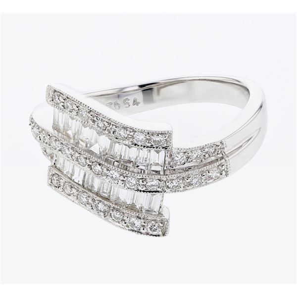 Natural 0.80 CTW Baguette & Diamond Ring 18K White Gold - REF-118T8X