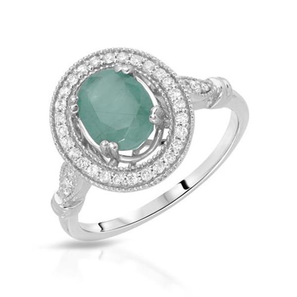 Natural 1.60 CTW Emerald & Diamond Ring W=13MM 14K Gold - REF-63W2H