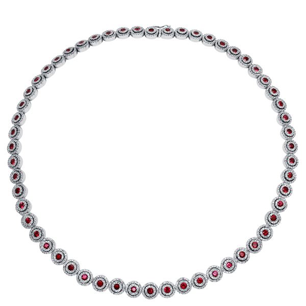 Natural 14.18 CTW Ruby & Diamond Necklace 14K White Gold - REF-850F5M