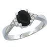 Image 1 : 0.81 CTW Onyx & Diamond Ring 14K White Gold - REF-37N4Y