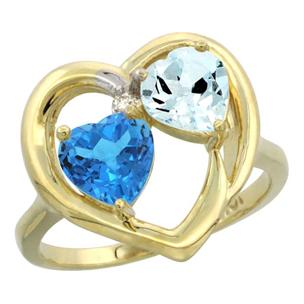 2.61 CTW Diamond, Swiss Blue Topaz & Aquamarine Ring 14K Yellow Gold - REF-38M2A