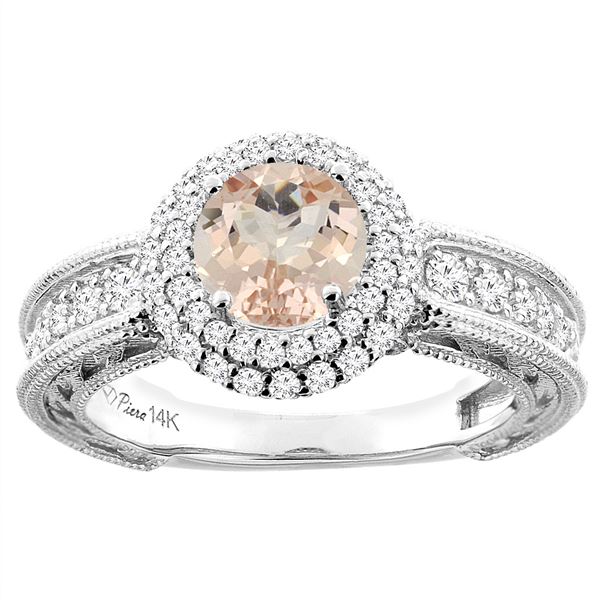 1.20 CTW Morganite & Diamond Ring 14K White Gold - REF-94N6Y