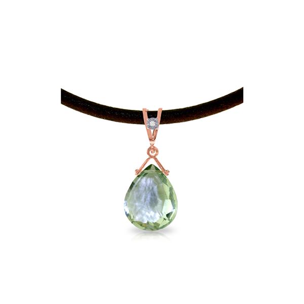 Genuine 6.51 ctw Green Amethyst & Diamond Necklace 14KT Rose Gold - REF-26R9P