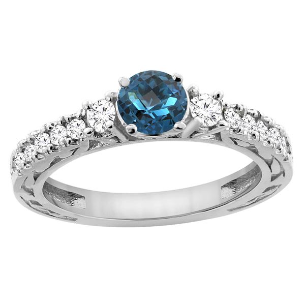 1.35 CTW London Blue Topaz & Diamond Ring 14K White Gold - REF-79K6W
