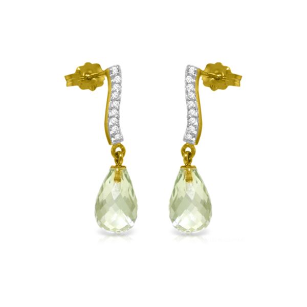 Genuine 4.78 ctw Green Amethyst & Diamond Earrings 14KT Yellow Gold - REF-46F2Z