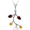 Image 1 : Genuine 2.7 ctw Garnet, Citrine & Pearl Necklace 14KT White Gold - REF-29V7W