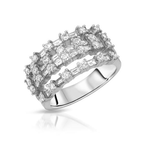 Natural 1.47 CTW Diamond & Baguette Ring 18K White Gold - REF-222N3Y
