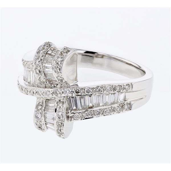 Natural 0.97 CTW Baguette & Diamond Ring 18K White Gold - REF-146K7R