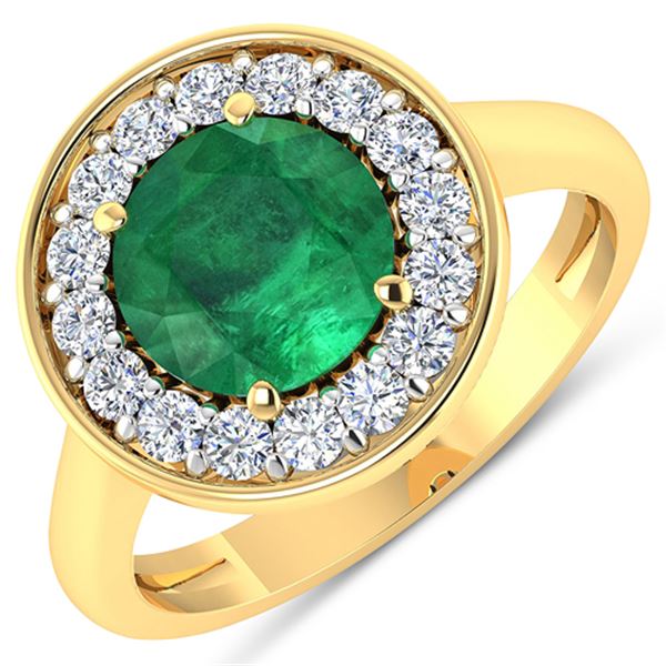 Natural 2.38 CTW Zambian Emerald & Diamond Ring 14K Yellow Gold - REF-108K7W