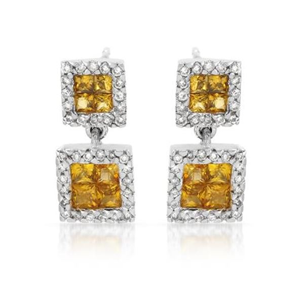 Natural 1.41 CTW Yellow Sapphire & Diamond Earrings 14K White Gold - REF-63F9M