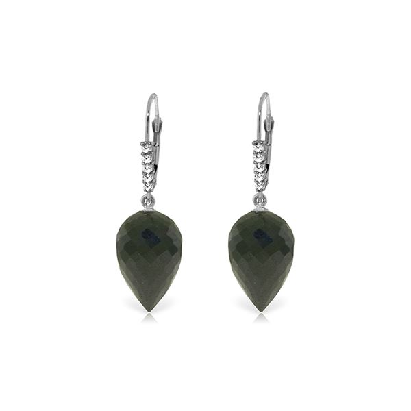 Genuine 24.65 ctw Black Spinel & Diamond Earrings 14KT White Gold - REF-46T7A