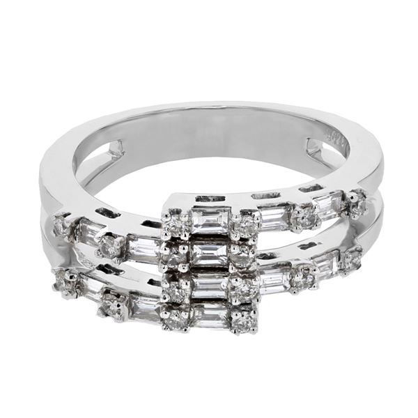 Natural 0.69 CTW Baguette & Diamond Ring 18K White Gold - REF-117W2H