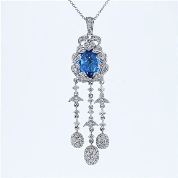 Natural 5.95 CTW Topaz & Diamond Necklace 14K White Gold - REF-135N9Y