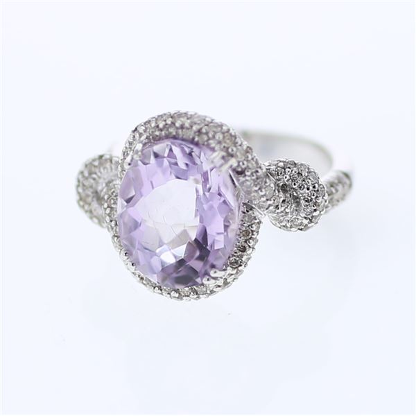 Natural 5.87 CTW Amethyst & Diamond Ring 14K White Gold - REF-87F3M
