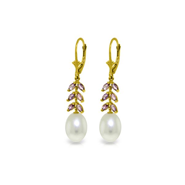 Genuine 9.2 ctw Pearl & Amethyst Earrings 14KT Yellow Gold - REF-45K8V